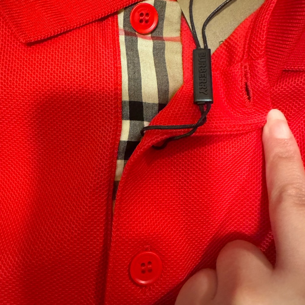Burberry Vibrant Red Polo with Check Detail - Picture 6 of 6